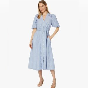 Tassie Elbow Sleeve Coastal Blue Oxford Stripe Maxi Dress